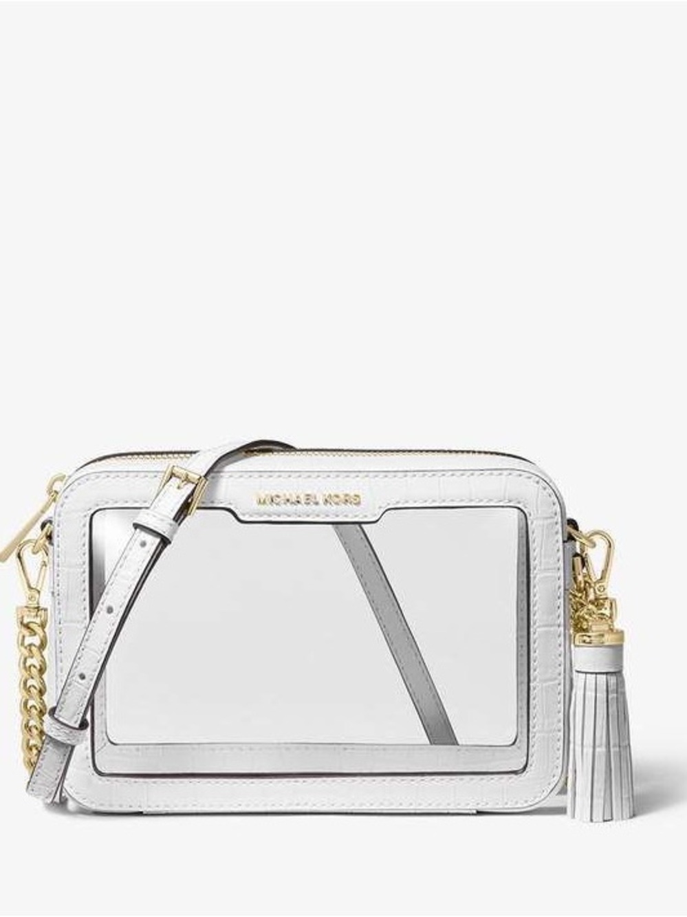 Michael Kors White Clear Leather & PVC Crossbody Stadium Bag